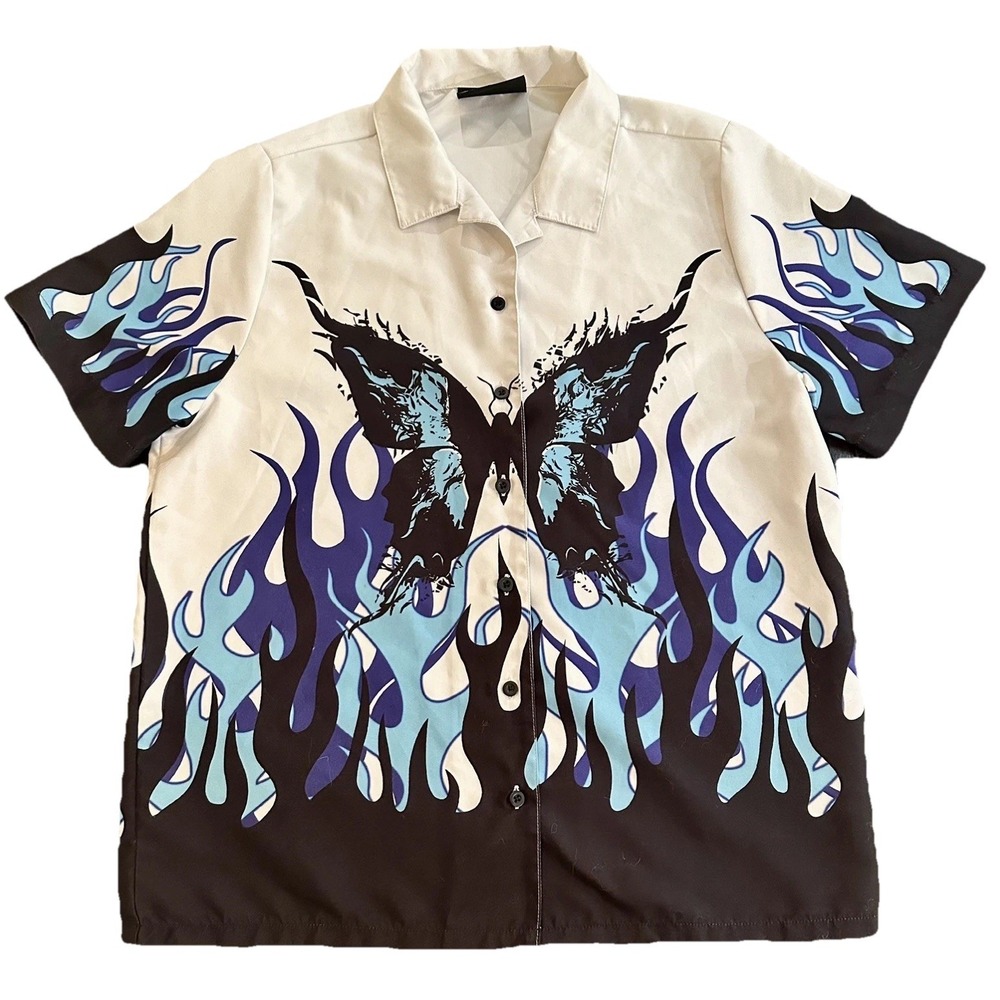 Zumiez‎ Vitriol Hawaiian Butterfly Flames Short Sleeve Shirt Size S